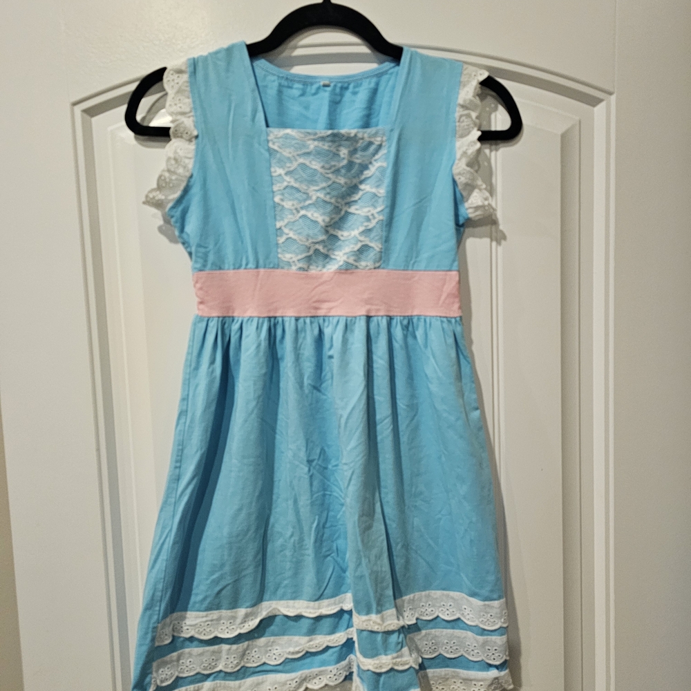 Blue and Pink Kids Dress with Lace Accents